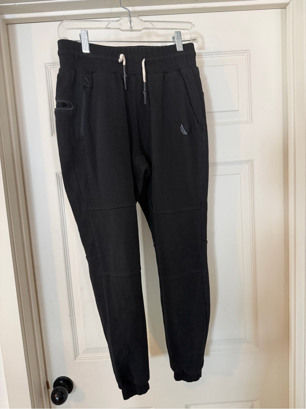 ASRV Black Men's Zip Pocket Joggers with Drawstring side zipper broken